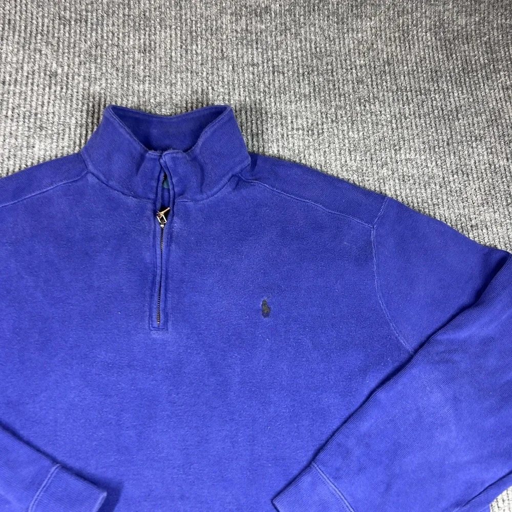 Vintage Polo Ralph Lauren Sweater Mens 2XL Blue Tight Knit Mock Neck Quarter Zip
